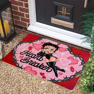 BettyBoop Cartoon Design Vintage Floral Flannel Door Mat Durable Anti Slip Quick Drying for Indoor Outdoor Use Perfect for Bathrooms Living Rooms Bedrooms Kitchens Terraces and Laundry Rooms Easy Care Machine Washable Non-Slip Backing