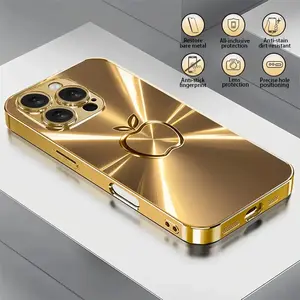 Premium Ultra-Clear Electroplated Golden Tempered Glass Luxury Golden Apple Pattern Protective Phone Case with Full Edge Protection, Cover for iPhone 17 16 15 14 13 12 Pro Max plus Enhances The Feel of The Phone, Making It More Comfortable to Hold,