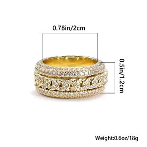 Hip-hop Cuban ring, electroplated with full zircon inlay, rotatable geometric design, unisex, 2026 summer accessory, Rings For Women, Cubic Zirconia Rings