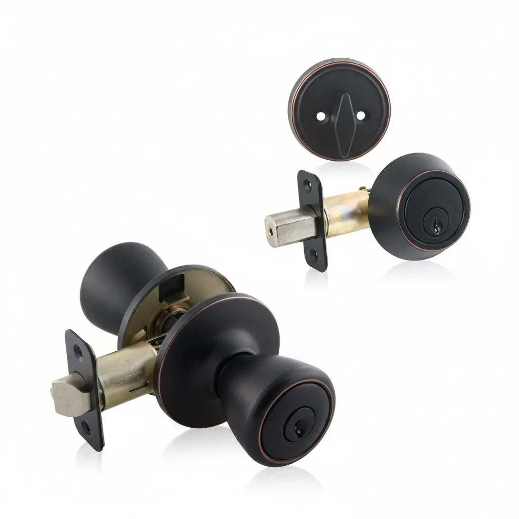 Salem Oil Rubbed Bronze Entry Knob with Matching Single Cylinder Deadbolt Combo Pack