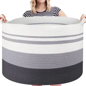 Storage Basket Large Cotton Rope Basket 21.7"x 21.7" x 13.8"  Laundry Basket with Handle Big Basket Soft Nursery Cube Bin