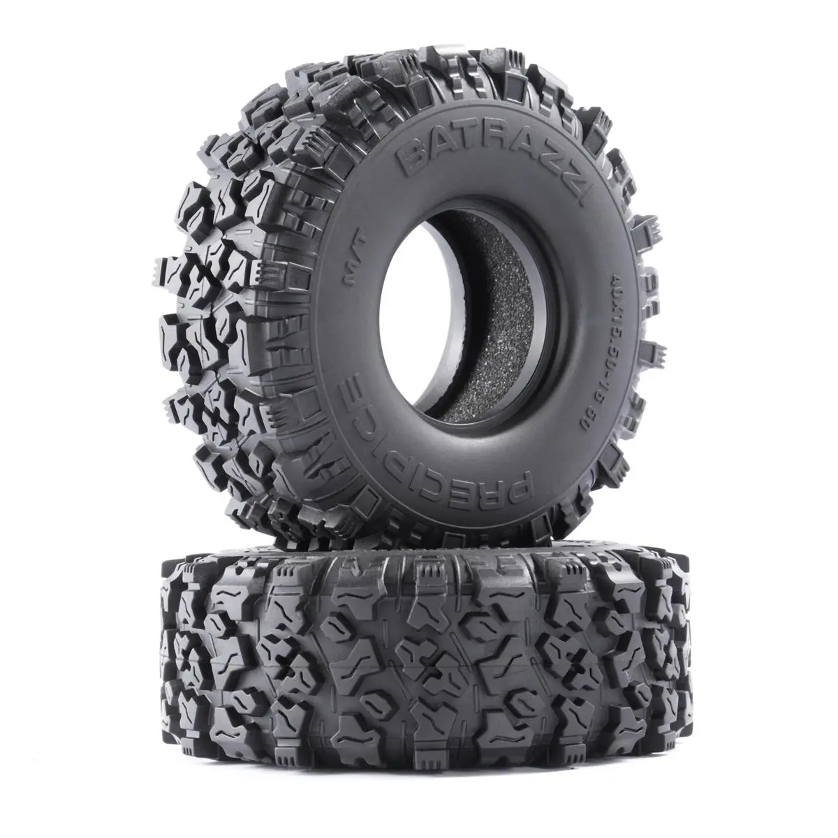 BATRAZZI Precipice 1.9 inch M/T Performance Tires, 120*44.5mm, 2pcs, Aggressive Tread 70% Butyl Rubber Compound, Large & Wide Design, Durable Unisex Electric RC Crawler Toy Accessory for Kids