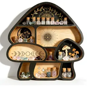 Mushroom Crystal Shelf Display, Decor Wall Shelves, Crystal Holder, Mushroom Decorations and Trinket Shelf, Knick Knack Shelf, Unique Aesthetic Home Decor for Bedroom and Living Room