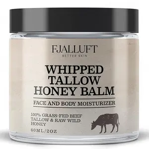 Tallow Face Moisturizer for Women: Beef Tallow Balm with Raw Honey and Olive Oil for Mature Skin – 100% Whipped and Grass Fed Cow Fat Facial Cream