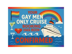 Funny Anonymous Prank Postcard – “Gay Men Only Cruise Booking Confirmation”