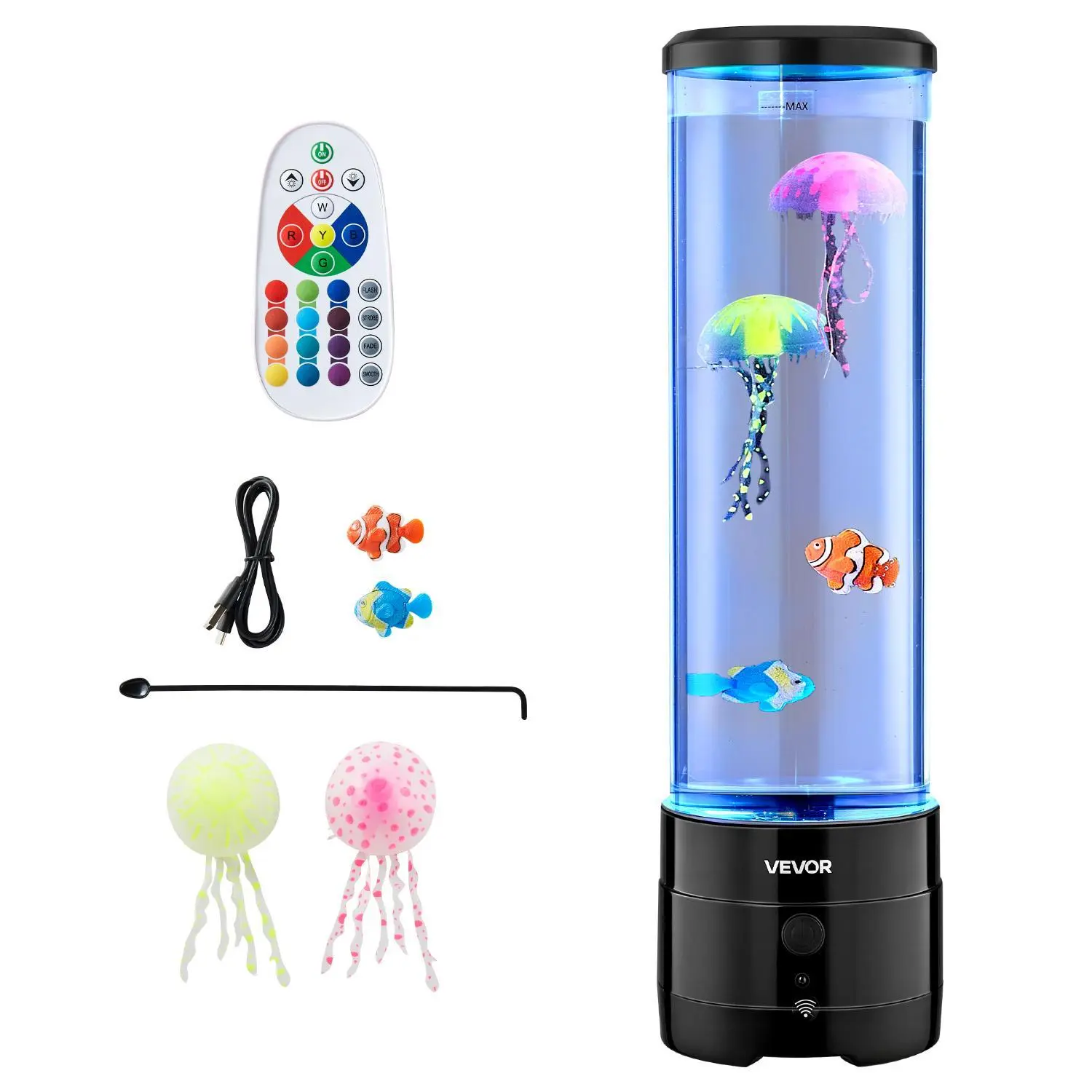 VEVOR Sensory Bubble Tube Lamp - Stress Reliever Meditation Jellyfish Glow Light Novelty Lighting, 16 Color Changing Effects, Water Fish Lamp with Built-in Bluetooth Speaker & White Noise, Fake Aquarium for Adults’ Bedroom Home Decor, Gaming, Living Room