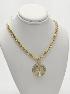 Tree&Life Gold-Tone Unisex Jewelry Necklace, 18 in Chain & Link with Tree Life Pendant and Colorful Beads, Fashion Costume Jewelry Accessory, Jewelry Necklaces