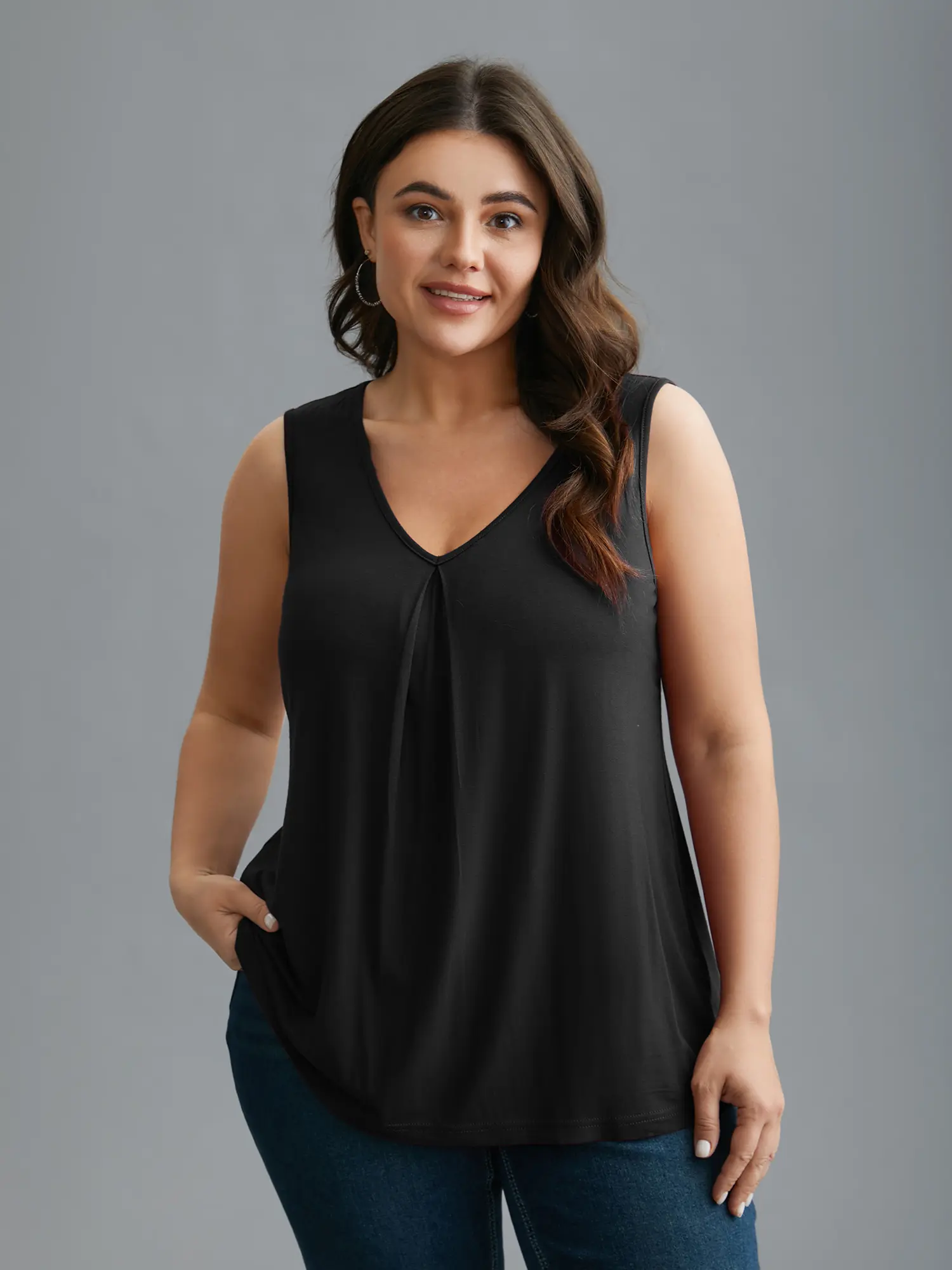 BloomChic Women's Oversized V-Neck Sleeveless Knit Tank Top - Butter-Soft Spandex & 95% Rayon for Soft Drape Garment, Elegant Sleeveless Top, Minimalist Relaxed-Fit Casual Days to Beach Walks Clothes, Breezy Arms Knitwear Black, Buttery Soft Cami