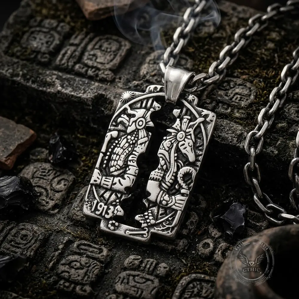 GTHIC Antiqued Vintage Finish Retro Stainless Steel Amulet Pendant (40*24mm, 17g) Engraved with Horus & Anubis, Egyptian Mystic Unisex Neck Jewelry for Adults, Ancient Theme Parties & Daily Street Outfits, Travel Accessory