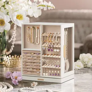 SONGMICS Jewelry Box 360° Rotating, Jewelry Storage Case with 5 Drawers,Glass Window, Spacious, Open Design, Great Gift