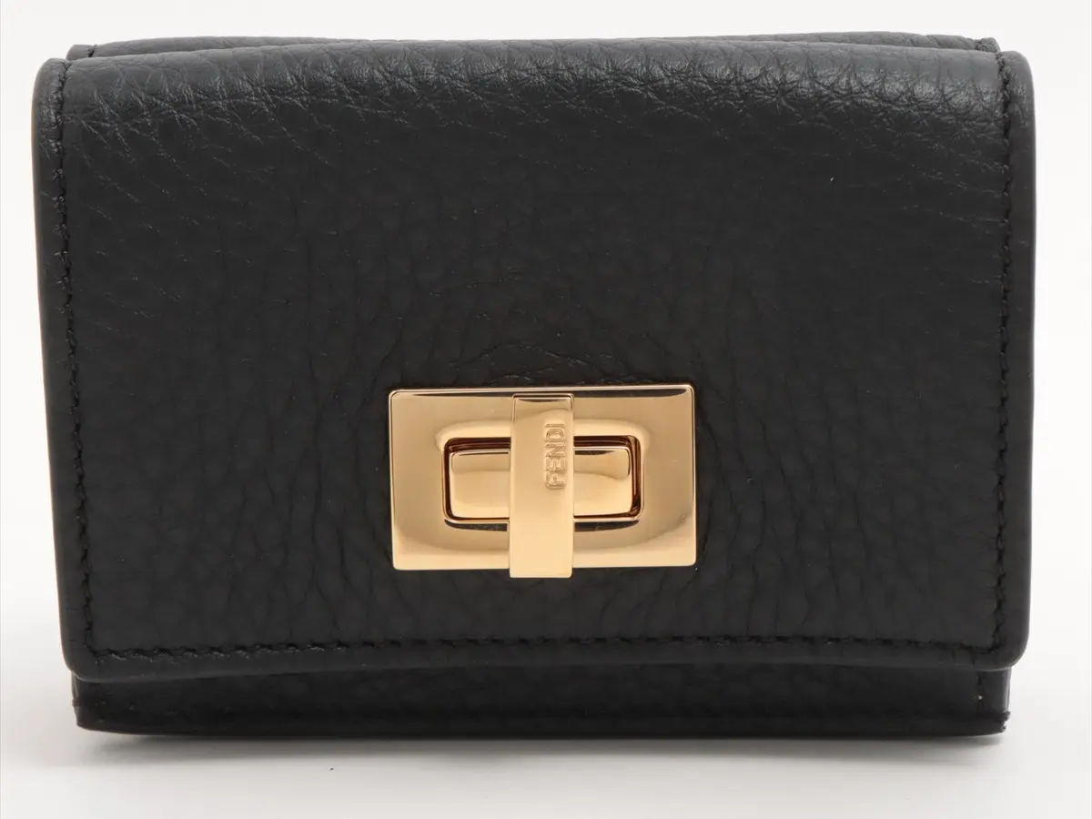 Pre-owned FENDI Leather Small Leather Goods Peekaboo Micro Trifold Wallet