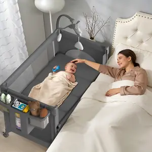 4 in 1 Baby Basinets Bedside Sleeper with Wheels, Pack and Play with Mattress , Baby Crib with and Mosquito Net, Bedside Bassinet Sleeper with Baby Changing Pad , Portable Playpen Foldable Playard for babies and toddlers,and Mosquito Net, Bedside Bas