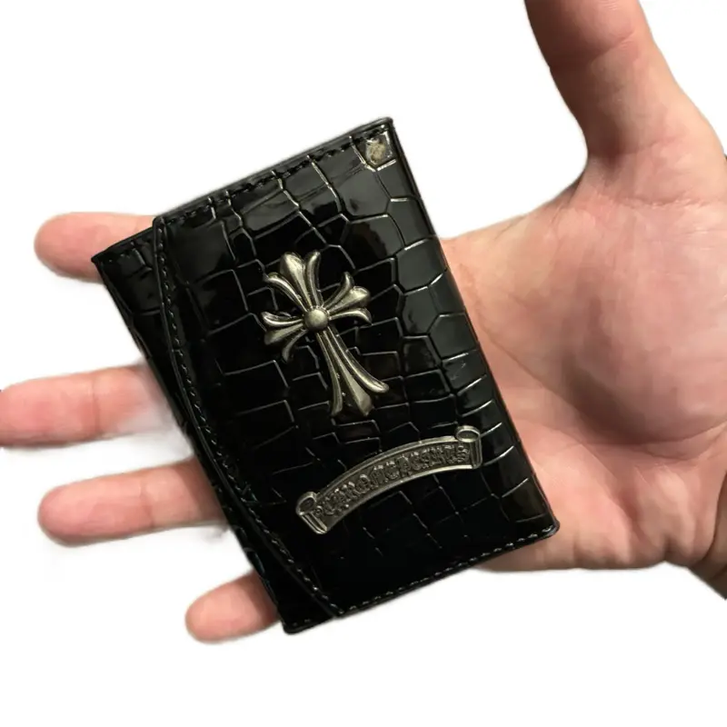 Gothic Metal Ornament Card Holder Faux Leather Slim Multi‑Slot Credit Card Walle