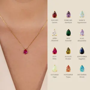 NK1608 Stainless Steel Pear-Shaped Water Drop December Birthstone Necklace