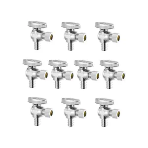 VEVOR 10 Pack Angle Stop Valve, TikTokShopBlackFriday, Water Shut Off Valve 1/2" PEX x 3/8" OD Compression, 1/4 Turn Chrome Plated Brass Shutoff Valves for Bathroom Kitchen Toilet Shower Plumbing