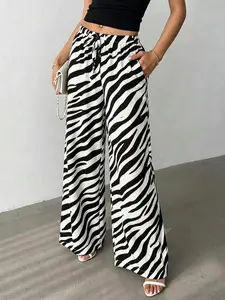 Geometric Print High Waist Wide Leg Pants, Non-Positional Printing Design, Comfortable Casual Wear, Perfect for Daily Use, Casual Fashion Pants
