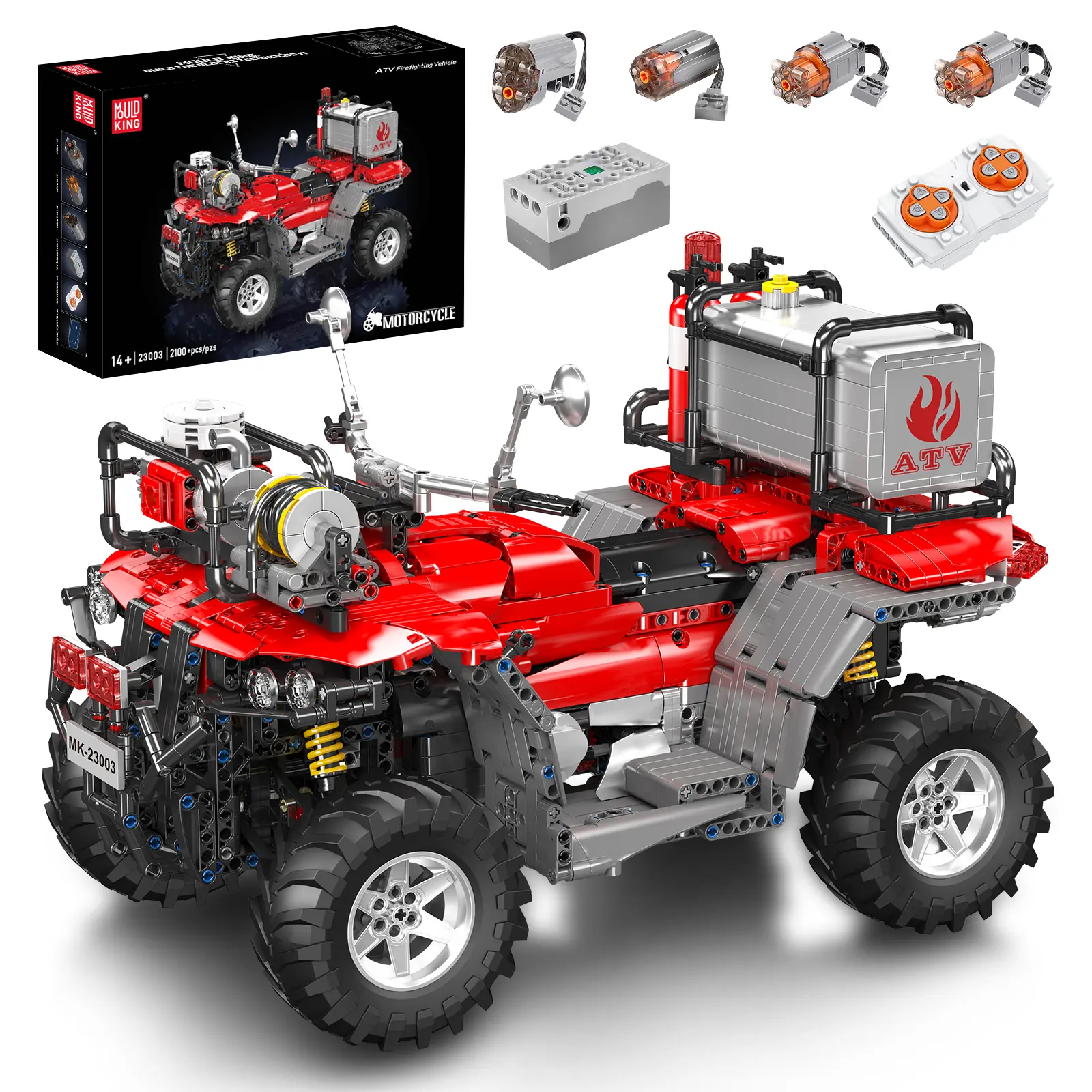 Mould King 23003 Remote Control Fire Motorcycle Building Block Set, Brick Set, Construction Model Vehicle Brick Model Car Kit for Kids, Building Block Sets, Plastic