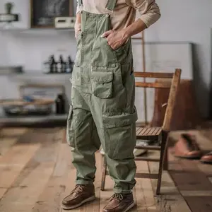 Men’s Green Cotton Bib Overall Jumpsuit – Loose, Baggy, Full-Length, with Suspenders — Suitable for All Four Seasons, Soft and Comfortable, Easy to Style for Everyday Casual Wear