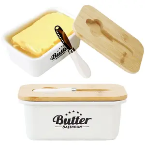 Butter Dish with Lid,Butter Dish for Countertop, Metal Butter Keeper with Stainless Steel Multipurpose Butter Knife,Large Butter Container with  Home Decor Kitchen Gift White