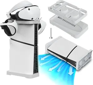 PS5 Slim Stand, Holder for 2023 Playstation 5 Disc & Digital Edition with Controller Holder, 2 in 1 Horizontal and Vertical Stand for PS5 Slim - White