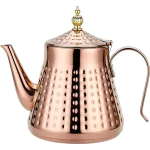 SANQIAHOME Aesthetic Drinkware Stainless Steel Hammer Patterned Teapot (1.2L/40oz-1.8L/60oz) with Removable Infuser, Loose Leaf Cover, Copper, Silver or Gold Finish