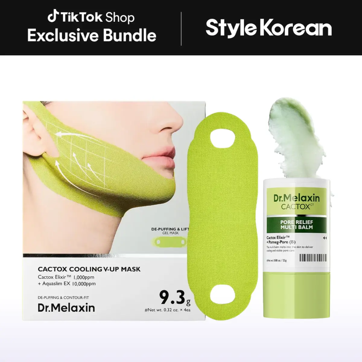[Dr.Melaxin] Cactox Cooling Lift Duo | De-Puffing, Pore Relief & Double Chin Lifting Care for Sculpted-Looking Skin | Cactox Pore Relief Multi Balm 25g, Cactox Cooling V-UP Mask