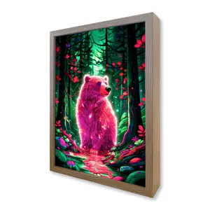 1PC Lightbox 3D Painting Fantasy Art Vibrant Colorful Bear In Enchanted Forest Canvas Art Print For Living Room Bedroom Office Decor With Magical Glow Effect Adjustable LED Light Box 3D Stereo Painting