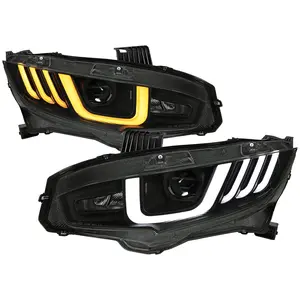 2016-2021 Honda Civic Full LED Projector Headlights w/ Switchback Sequential Turn Signal (Matte Black Housing/Smoked Lens)
