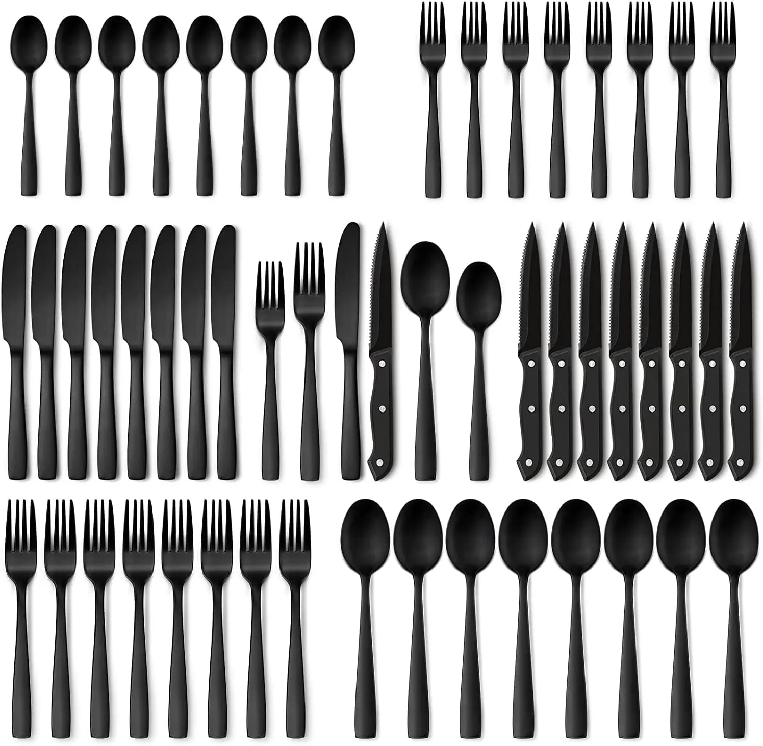 24/48-Piece Silverware Set with Steak Knives Mirror Finished Utensil Sets for 4/8 Stainless Steel Tableware Cutlery Set Utensil Sets for Kitchen Dinnerware