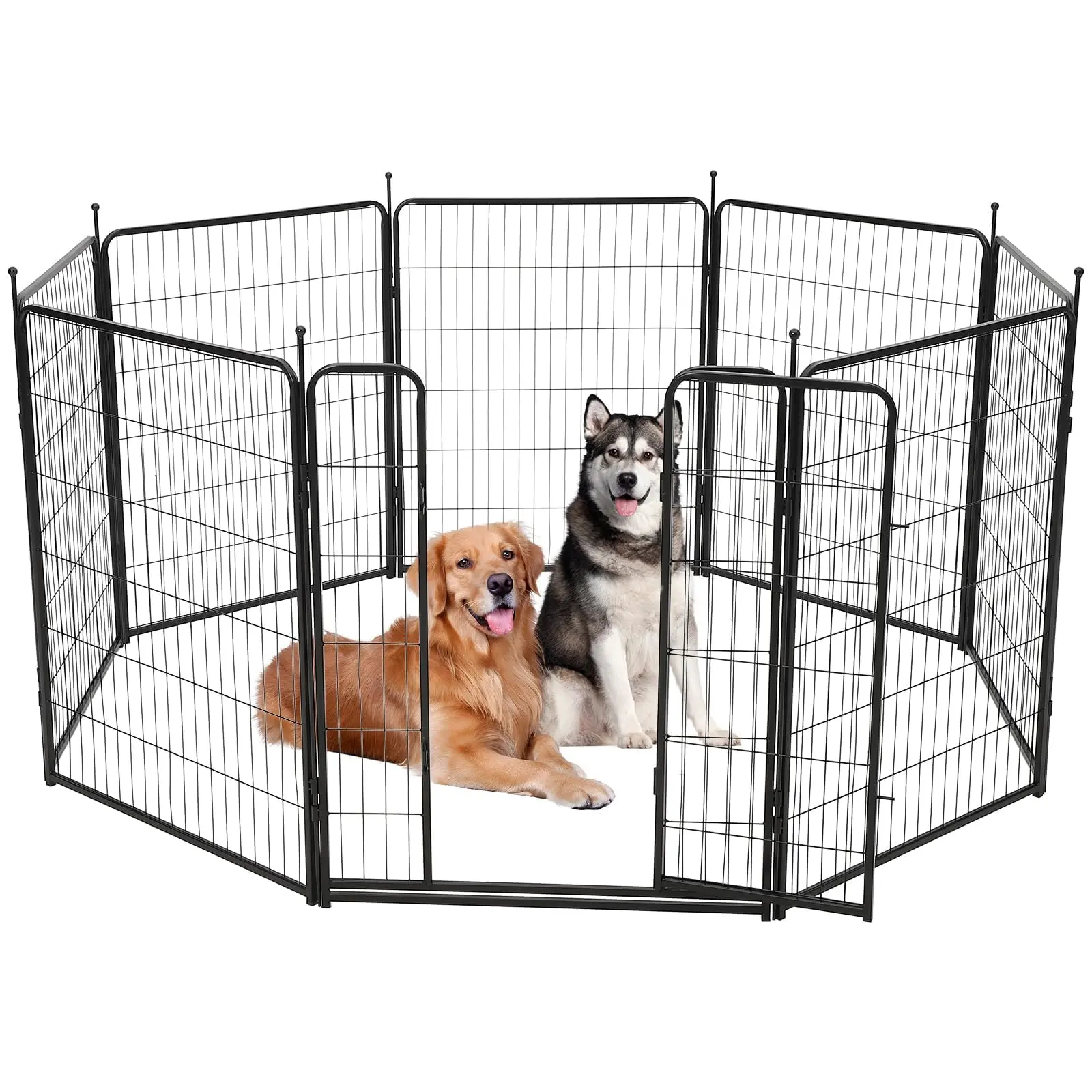 GAOMON Heavy-Duty Iron Dog Playpen Fence - 8 Panels, 40”H x 32”W, Foldable, Rust-Resistant, Low Threshold for Easy Entry & Exit, Double Gravity Lock, No Tools Needed, Portable for RV Camping Yard