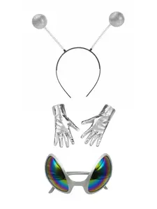 3-Piece Alien Costume Set for Holiday Parties, Accessories, Includes Shiny Headpiece, Gloves, Weird Glasses, Perfect for Christmas Performances