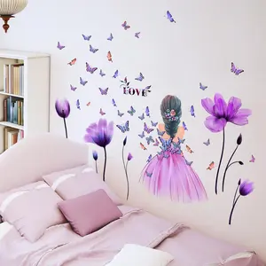 Set of 4 Tulip Girl Butterfly Wall Stickers, Decorative Sticker, Bedroom Room Decorations, MS1596, Ca Prop 65 Compliant, No Ca Prop 65 Warning