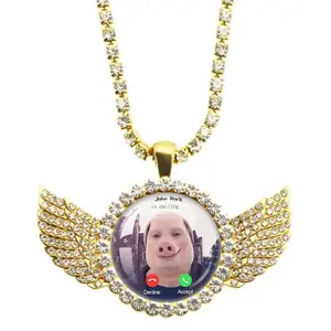 John Pork Pig Answers the Phone Moon Shape Necklace Funny Animal Jewelry Gift for Pig Lovers Custom Picture Pendant Cute Doll Pendant