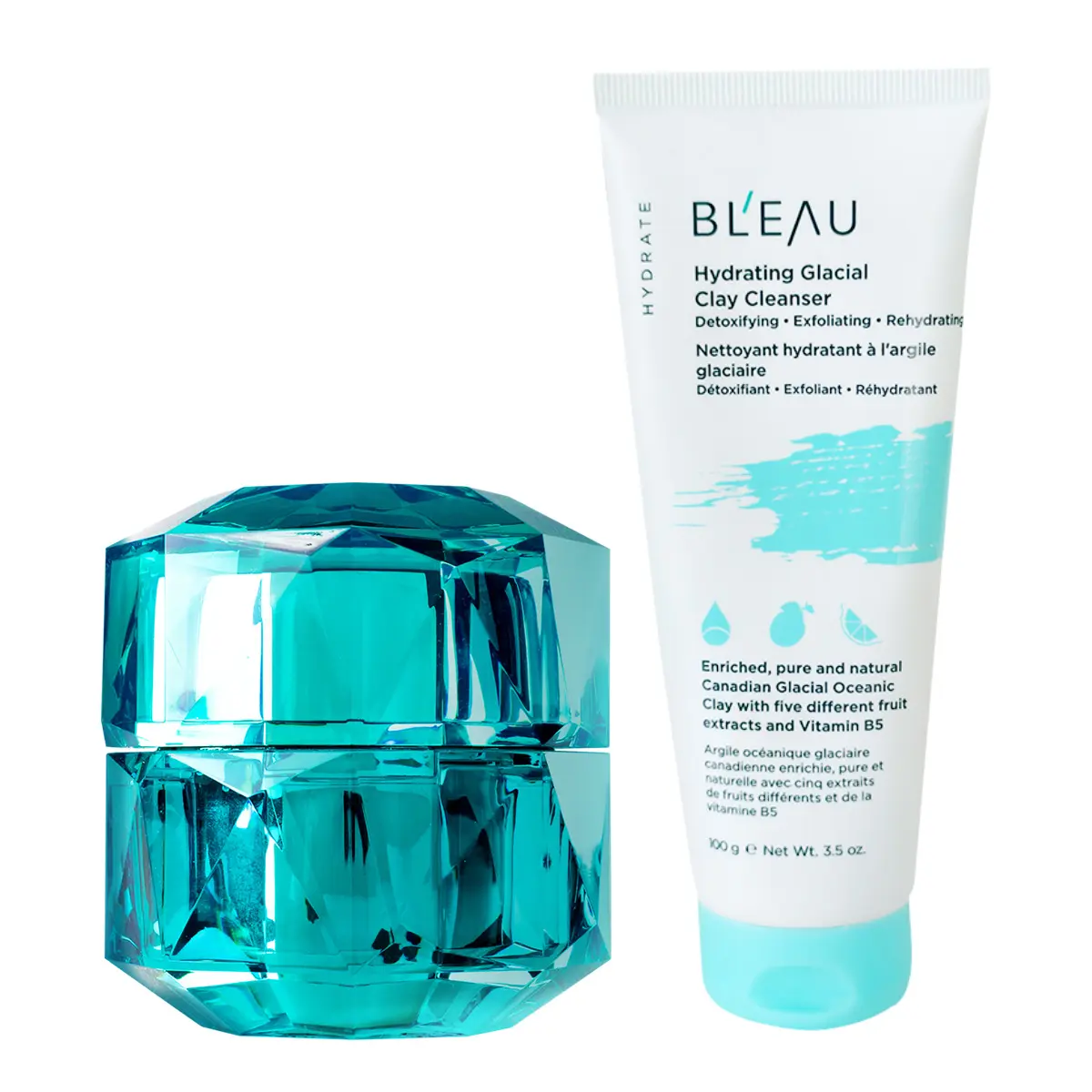 [BL'EAU Official] Glacial Deep Treat 2-Step Pore Detox & Hydration Unisex Skincare Set - Cleanser + Silk Clay Mask, Gentle Exfoliation, Excess Sebum Control, Firming, Brightening, Organic Coconut Cream Moisturizer, Hydrating, Soothing, Soft Skin, Daily, A