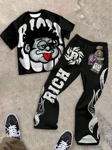 Boy Cartoon Print Short Sleeve T-Shirt, Graphic Print Shirt, Luxurious Letter Design, Comfortable Fit for Daily Wear, Ideal Gift for Children, Cartoon Print Tee, Graphic Printed Tee