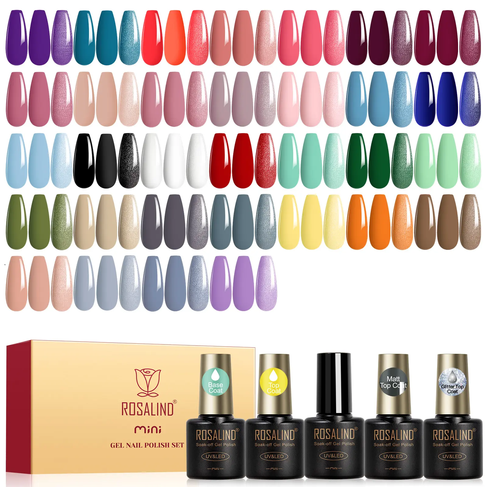 ROSALIND 36 Pcs Gel Nail Polish Set 32 Color Gel Polish With Base Coat No Wipe Top Coat Matt And Glitter Top Coat Nail Polish All Season Nail Art Kit Set