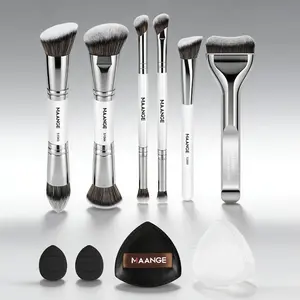 Maange 9-Piece Makeup Brush Set with 6 Brushes & 3 Powder Puffs, Foundation Brush, Blush Brush, Concealer Brush, Highlighter Brush