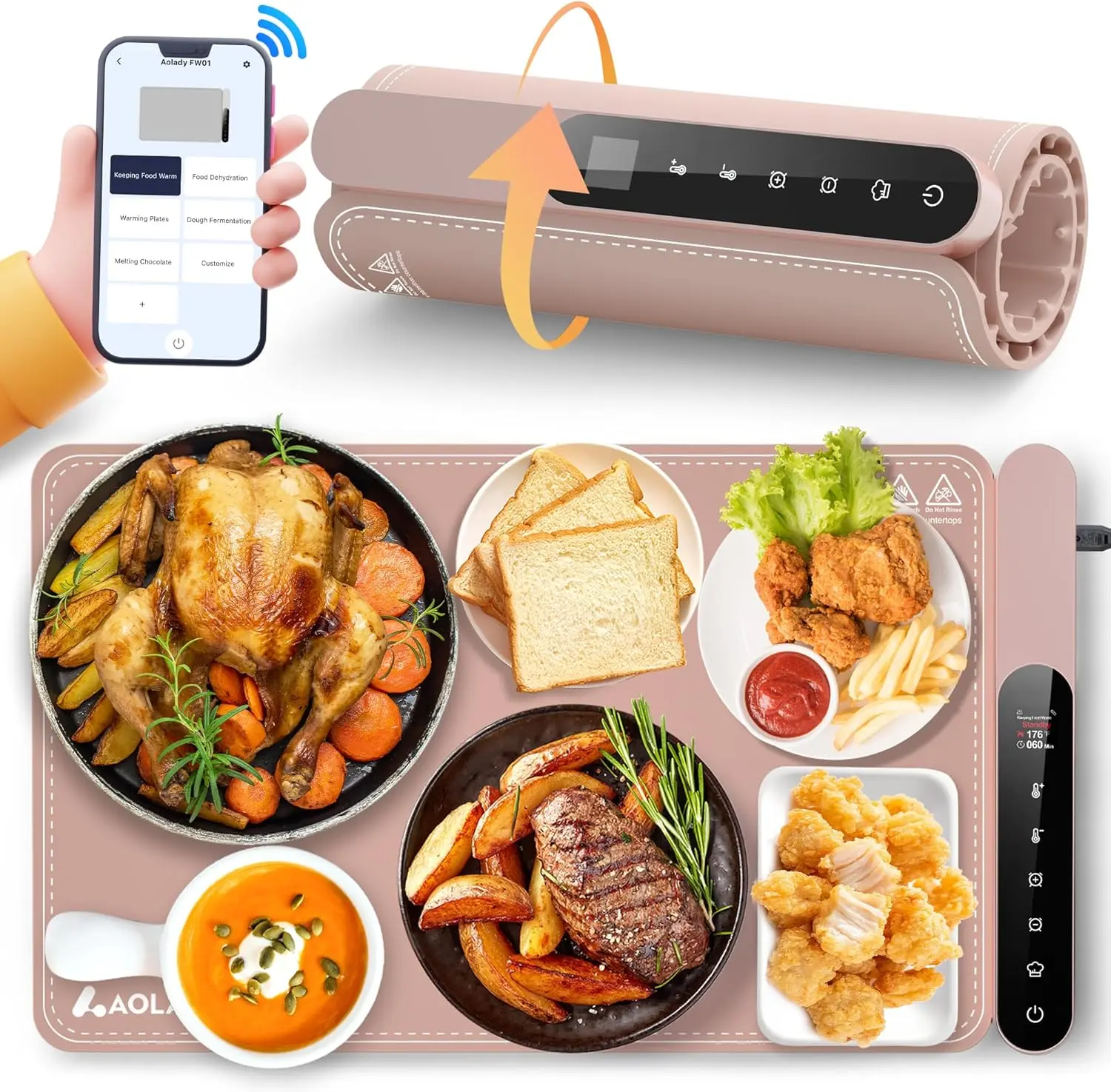 Kitchen Warming Mat for Food: Smart Limitless Temperature Silicone Heating Mat for Food - Portable Warming Tray Party Essentials - Roll Up Heating Trays Food Warmers for Parties Buffet Dish Dinner