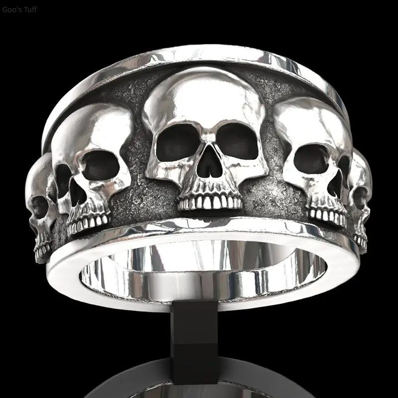 Men's Gothic Skull Ring - Punk Style Dark Aesthetic Solid Metal Band, Multi-Size Exaggerated Retro Statement Jewelry for Biker Events, Goth Rings