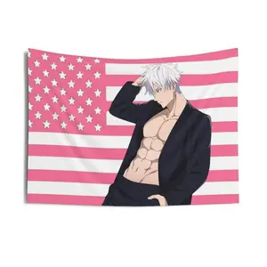 Gojo Satoru Jujutsu Kaisen wall tapestry poster for college dorm cave bedroom living room office party decoration gift Decorative Cotton Light Linen 90X60In Print