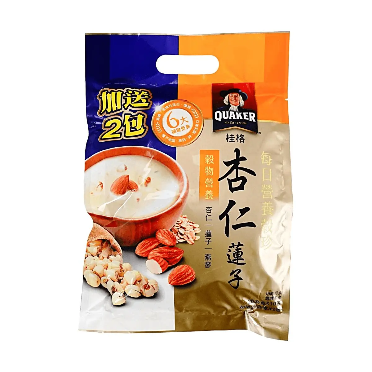 Quaker Almond Lotus Seed Nutritional Cereal Breakfast Meal Replacement Powder 26g x 10 Packs - Healthy & Delicious