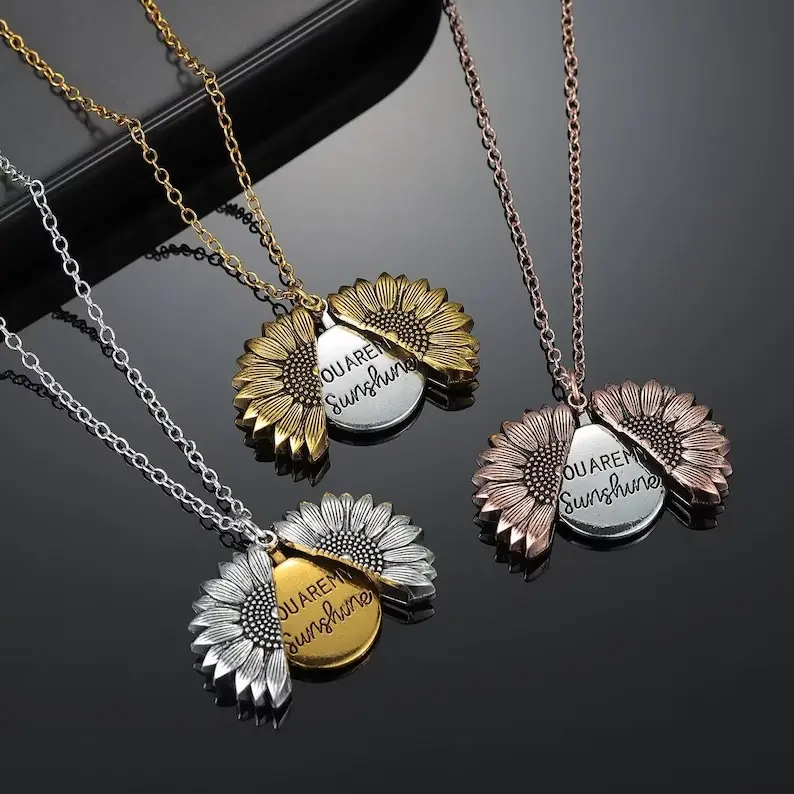 18K Sunflower Necklace, You Are My Sunshine Necklace, Sunshine Necklace, Flower Necklace, Sunflower Pendant, Locket Necklace with Gift Box Female Female Female Female Female Metal Coating