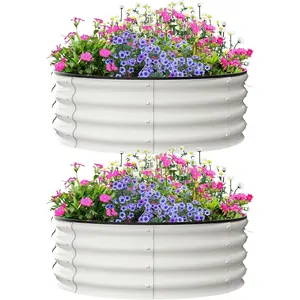 Garvee Galvanized Raised Garden Bed, 2-Pack Round Outdoor Planter with Gloves & Rubber Edge Trim, for Vegetables, Flowers & Herbs, 3x3x1 FT, White