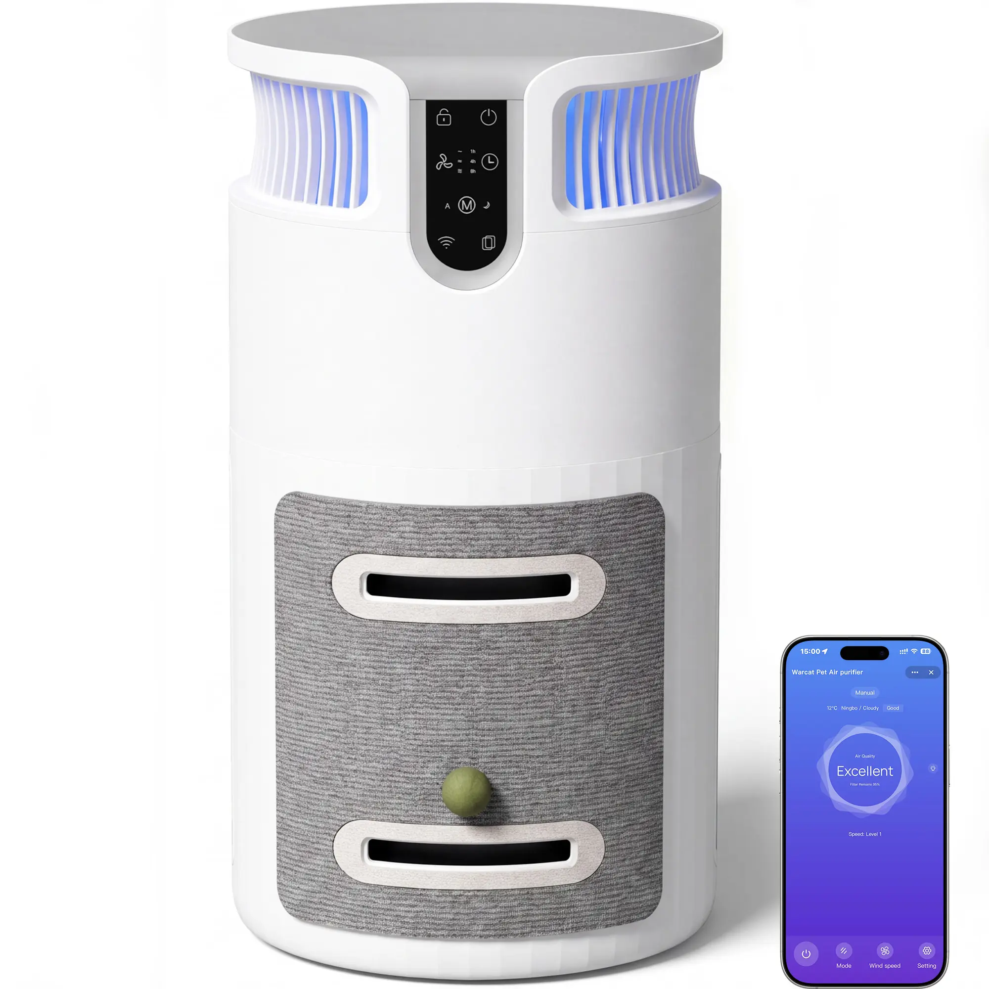 Alifuraha 2-in-1 Pet Air Purifier & Cat Scratcher, Auto Sensing Real-Time Air Quality Monitor, HEPA Filter for Fur Capture & Odor Control, Active Fur Suction Zone, 320   M³/H   CADR, Allergy Relief for Better Breathing,dorm essentials,home essentials