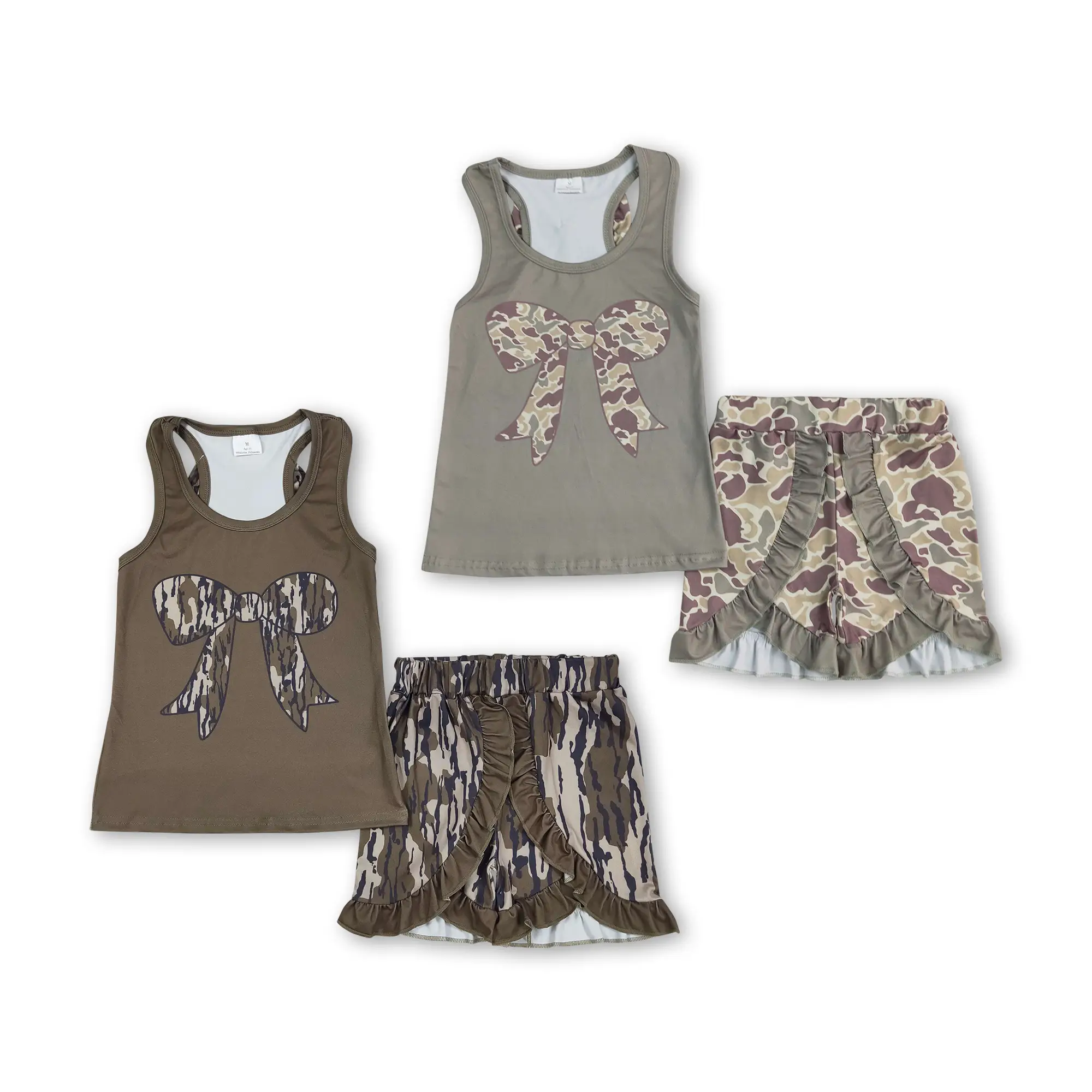 Girl Summer Outfit Bow Camo Girl Summer Shorts Set