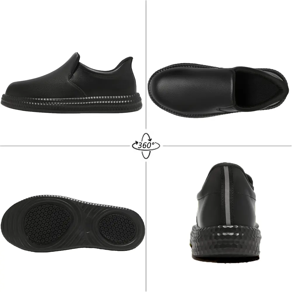 Women's Slip-On Safety Clogs, Waterproof and Oil-Resistant PU Work Footwear for Kitchen or Gardening, Anti-Slip with Reflective Strips