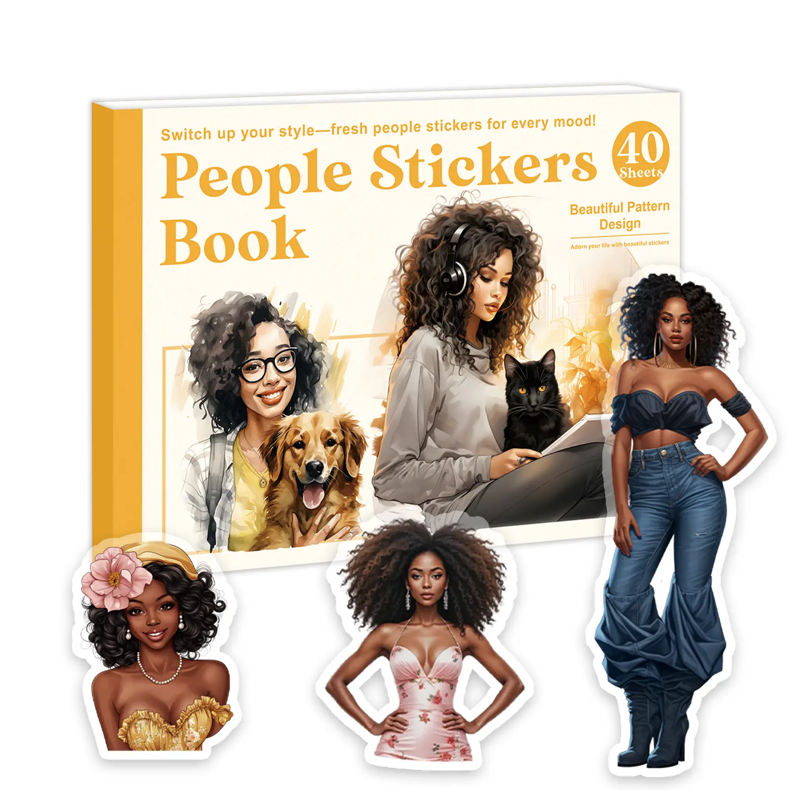 Afro-Aesthetic Adhesive Die-Cut Stickers Set - 40 Sheets, 283 Pcs Black Girl Sticker Book for Scrapbooking, Journaling, DIY Crafts Supplies, Adhesive Stickers Stickers