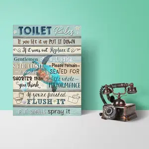 Sea Turtle Bathroom Wooden Wall Art Canvas Print Vintage Prints - 12x16inch  Humorous Toilet Rules Decoration, Vintage Nautical Design, Suitable for Home, Office, Cafe, Kitchen, and Living Room Fun Sign, Wall Turtle Decoration, Decorative Wall Artwork