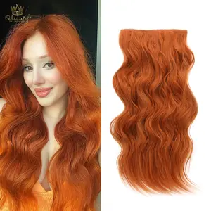 Qbeauty Women's Copper Red Clip-in Synthetic Hair Extensions, 4PCS Thick Long Wavy Hairpieces, Double Weft Natural Hair Extensions