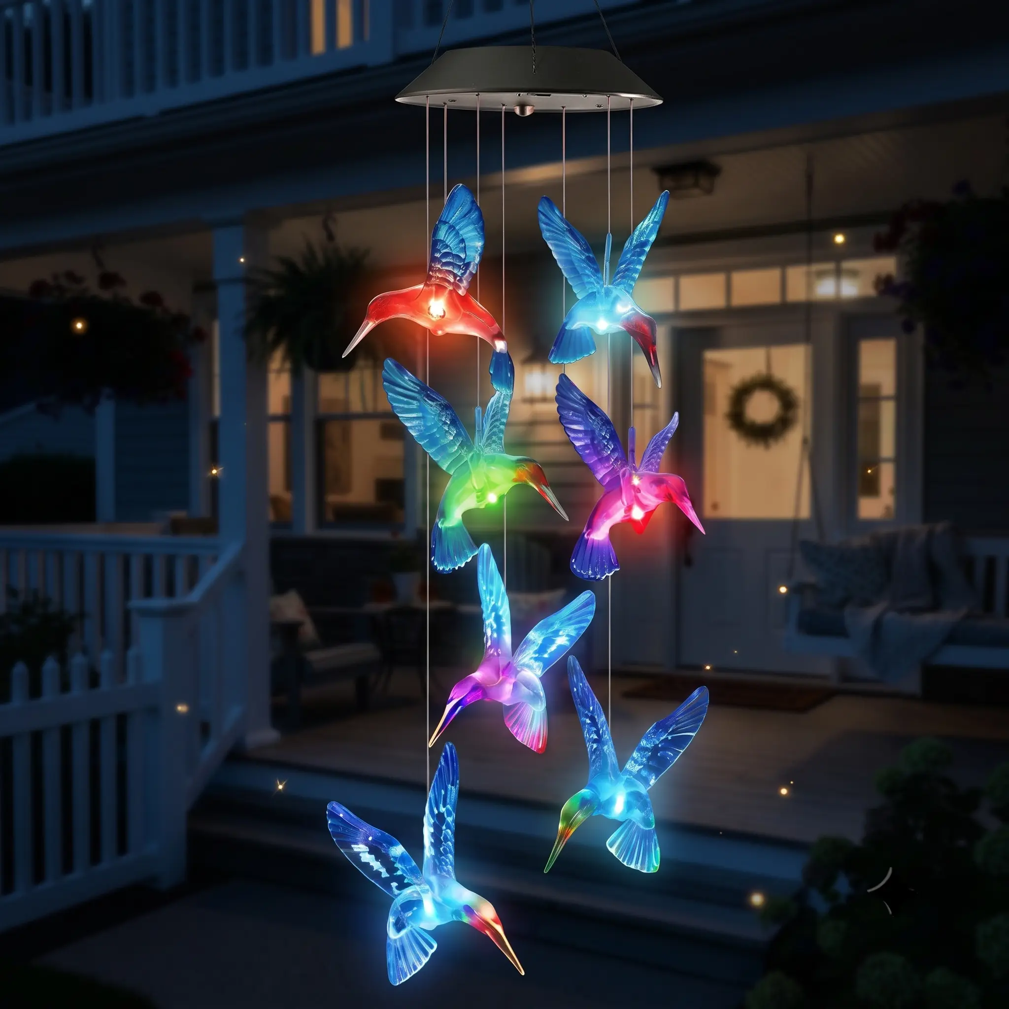 Warm summer pick: Red & Blue Hummingbird Solar Color-Changing Wind Chimes. Ideal gift for moms and grandmas, waterproof for outdoor hanging. Lovely chimes and color-changing lights refresh your summer.